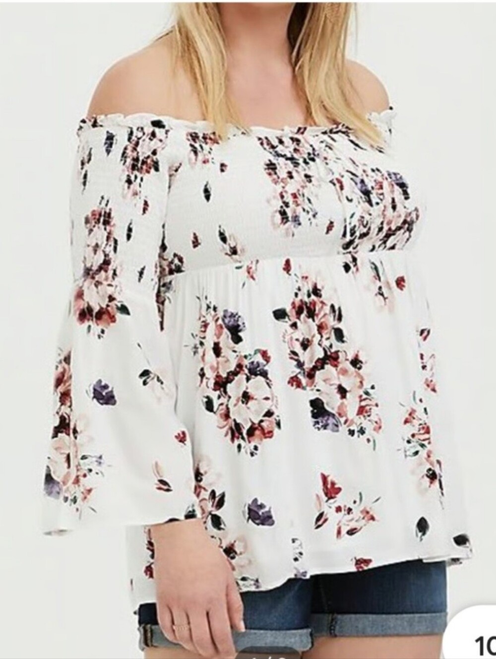 Torrid White Floral Off-Shoulder Babydoll Tunic. Size 1xl  In Good Condition.